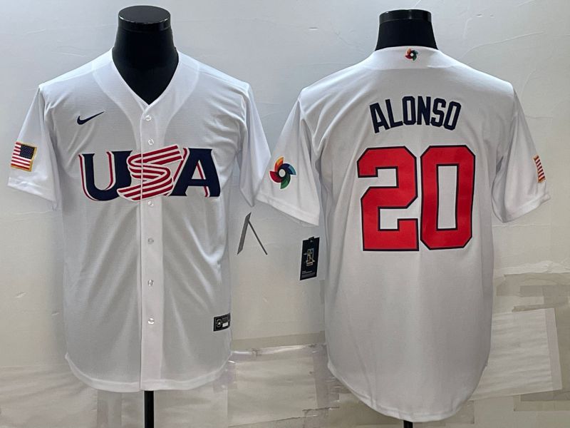 Men 2023 World Cub USA #20 Alonso White Nike MLB Jersey10